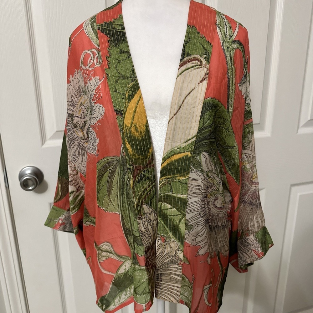 One Hundred Stars Kimono Choral Passion Flower Boho Floral Short Kimono Retired